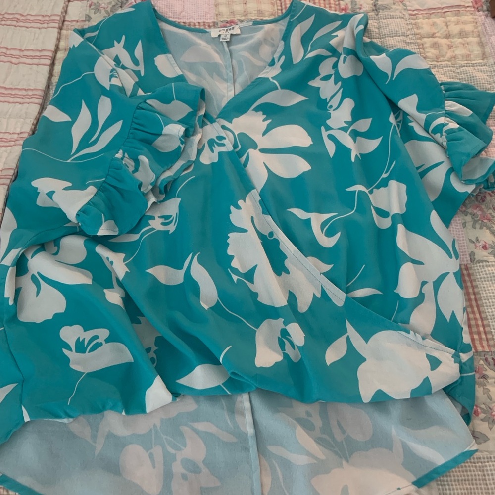 Floral Aqua and White Women's Top